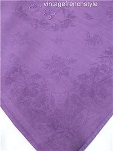  French Linen Silk Damask Napkins Deep Purple French Table Linen