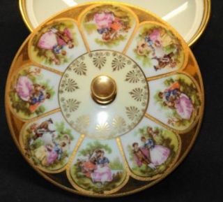 Western Germany Signed Fragonard Love Story Courting Bowl w Lid