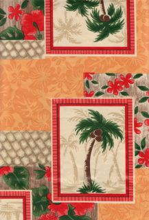 Tropical Floral Vinyl Tablecloth Palm Tree Hibiscus Flower Flannel