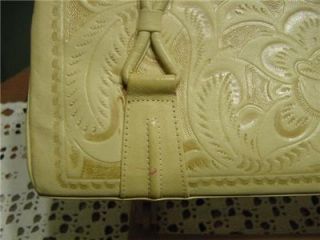 Flores Leather Tooled Soft Handbag Purse Satchel Vintage