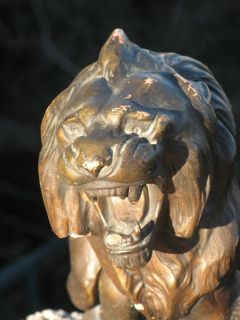 Ancienne Sculpture Lion En Furie T Cartier Terre Cuite
