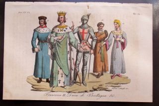 1829 ENGRAVING: FRANCIS II, DUKE OF BRITTANY, FRANCE. ORIGINAL ANTIQUE