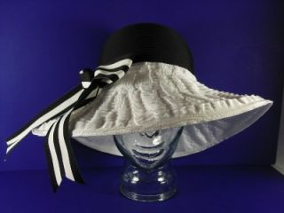 frank olive black and white ribbon fancy church hat nwt
