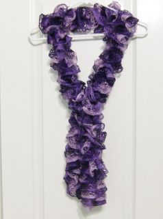Sashay BOOGIE Ruffled Scarf Hand Knitted Purples With Sparkle