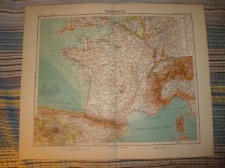 Superb Large Antique France Map Wine Area Interest