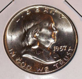1957 D FBL Franklin Half Dollar 90 Silver Great UNC Coin