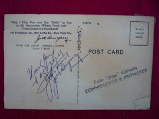 Vintage Autographed Jack Dempsey Postcard for Pete Figo Carvella New