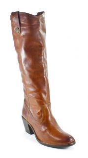 Frye Jackie Button Cognac Brown Leather Cowboy Pull On Boots