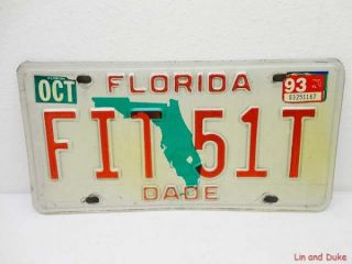 Official Florida FL State License Plate 1993 Dade County Fit 51T