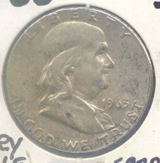 1963 Franklin Half Dollar Almost Uncirculated Condition 90 Silver L K