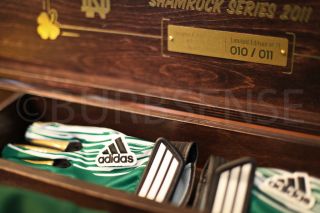 Adidas NCAA Notre Dame Football Riddell Helmet Jersey Gold Wooden Box