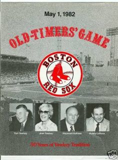 1982 Boston Red Sox Old Timers Game Scorecard Poster