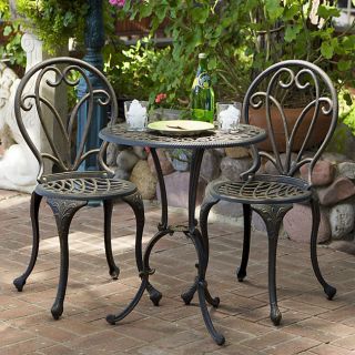  Gold Finish French Bistro Outdoor Patio Set w Table 2 Chairs