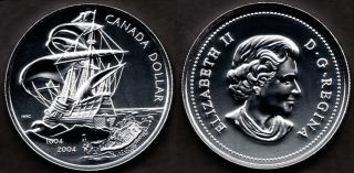  Silver Dollar Canada 1st French Settlement Anniv Sailing SHIP