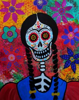 Mexican Day of The Dead Frida Kahlo Flowers Prisarts Original Folk Art