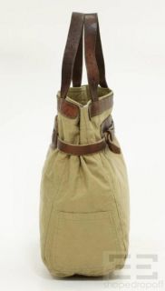 Garment Supply Khaki Cotton & Brown Distressed Leather Tote Bag