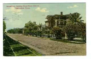 Broadway to West from 24th Postcard Galveston TX 1911