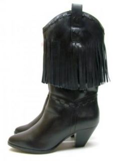  Acme Cowgirl Black Tassel Fringe Leather Cowboy Boots Size 6 M