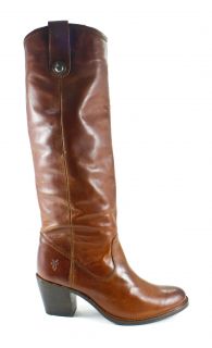 Frye Jackie Button Cognac Brown Leather Cowboy Pull On Boots