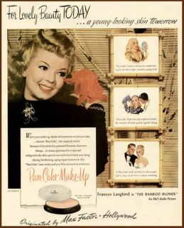 Frances Langford in 1946 Max Factor Pan Cake Make Up Ad