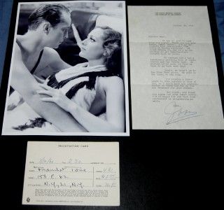 CRAWFORD HAND SIGNED LETTER FRANCHOT TONE AUTOGRAPH AND GREAT PRINT