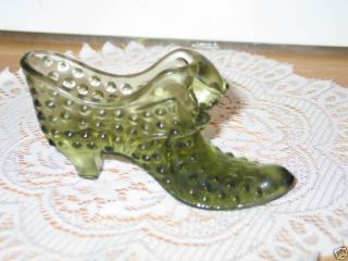  Vintage Collectible Green Glass Shoe Figurine