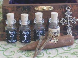  Miniature Kit Stake Cross Nails Garlic Oil Holy Water Bottles