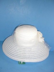 Frank Olive Semi Sheer White Fancy Church Dress Hat Bow Veil Authentic