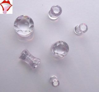 Diamond Cut Glass Double Flare Crystal Plugs 2 Gauge 2G