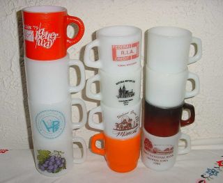 12 Vintage Stackable Mugs Advertising Fire King Others