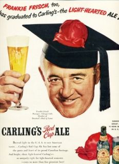 Carlings Red Cap Frankie Frisch Art Vintage Ad 1951