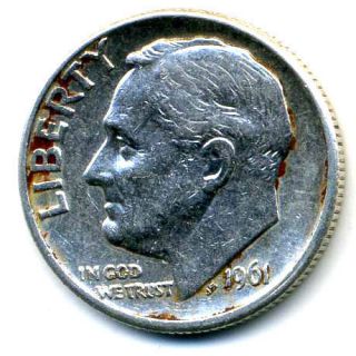 1961 P FRANKLIN ROOSEVELT DIME 10 CENT US 90 SILVER AMERICAN