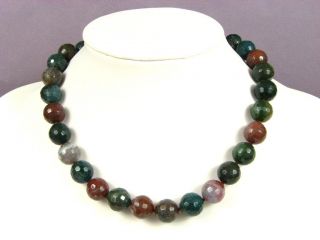 Gemstone Necklace Indian Agate AB 14mm Facet Round Beads