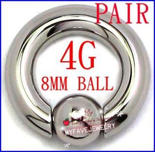 Pair 4G Steel Captive Bead Ring Earrings 4 GA Snap Ear Plugs CBR
