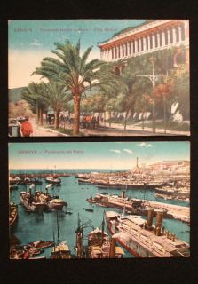 Genoa Genova Italy Lot of 2 Vintage Postcards Villa Milyus and Port