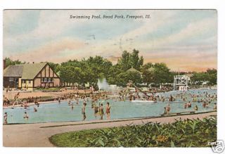 Freeport IL Read Park Swimming Pool 1949 vint Postcard