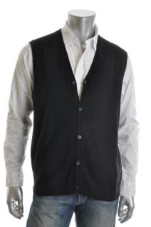 Geoffrey Beene New Black Ribbed Button Down V Neck Sweater Vest