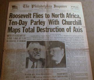  newspaper headlin CASABLANCA CONFERENCE Roosevelt CHURCHILL De Gaulle