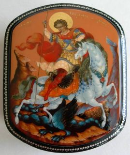 Handpainted Kholui Russian Lacquer Box Saint George
