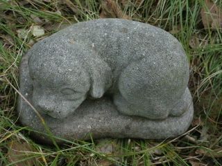 Vintage Cement 4 Puppy Dog Sleeping Garden Statue Weathered Concrete