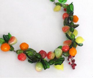 Beautiful 1930’s Wired Hand Blown Glass Fruit Necklace