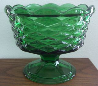  Retro Vintage Green Glass Compote/Candy,Basket Weave Pattern Mint Cond