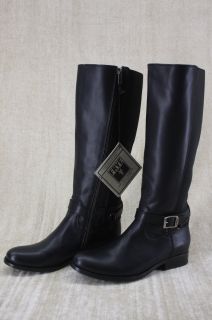 Frye Melissa Button Tall Stretch Goring Zip Black Leather Riding Boots