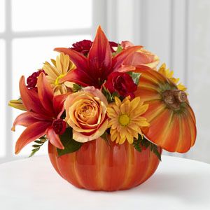 FTD Bountiful Bouquet 12 F2 in Ceramic Pumpkin Fresh Flower Delivery