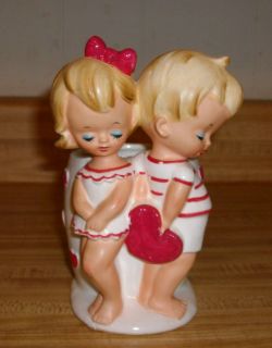 Vintage 1950s Geo Z Lefton Girl Boy Heart Valentine Planter Headvase
