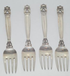Georg Jensen Acorn Solid Sterling Silver Pastry Forks 4 Pieces Very