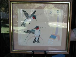 Gerald Nailor Navajo Artist Silk Screened Print Humming Birds and Myth