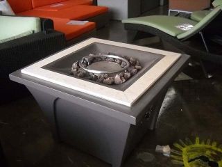 Outdoor Square Gas Fire Pit Stone and Marble Top Gas Tank Inside