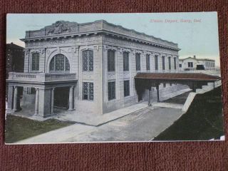 Gary IN Union Depot Railroad Station Tinted Printed Photo Postcard