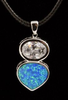 Chunky White Cubic Zirconia Fux Opal .925 Sterling Silver Pendant